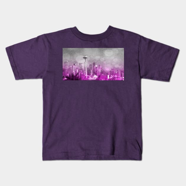 Pink and Grey Bokeh Seattle Skyline Kids T-Shirt by Christine aka stine1